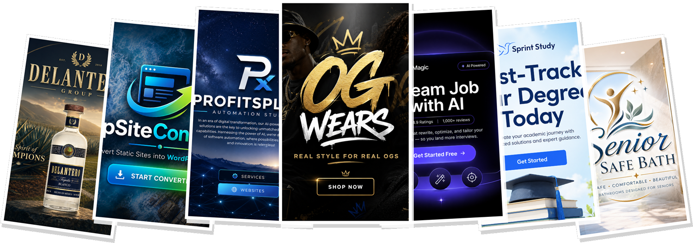 Collage of current client website screenshots